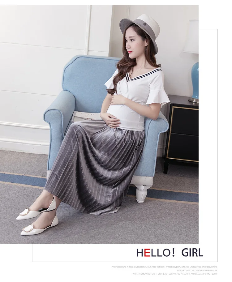 Высококачественная одежда для беременных; коллекция года; сезон осень-зима; корейская мода; трапециевидная юбка; бархатная плиссированная юбка средней длины для беременных женщин