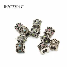 Винтажная Серебряная оплетка для волос Dread Dreadlock Beads Зажимная манжета Алмазная инкрустированная металлическая кольцевая трубка для плетения Волос Аксессуары