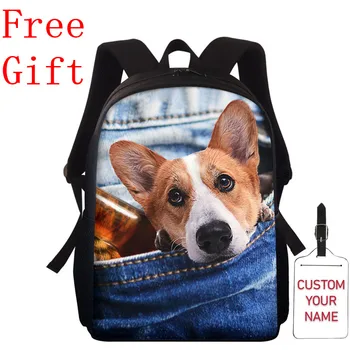 

New Cowboy Bulldog Corgi Prints Male Backpack Cute 3D Dogs Cat Pattern Teens School Bag For Girls Childrens Durable Mochila 2020