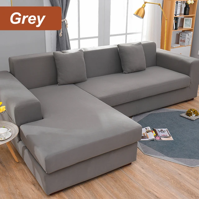L-Shaped Sofa Cover Corner Sofa Slipcovers Elastic Chaise Cover 1/2/3/4 Seater Stretch Sectional Couch Armchair Cover Protector Grey
