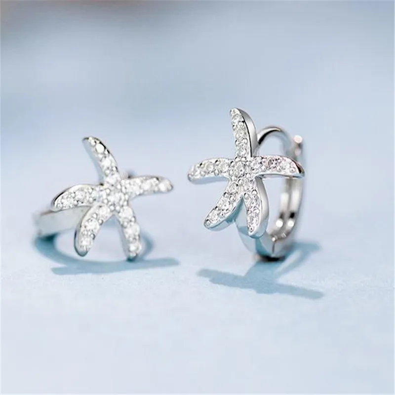 

925 silver Ear ring Small pure and fresh and the starfish melting brief paragraph Set auger Women's fashion jewelry