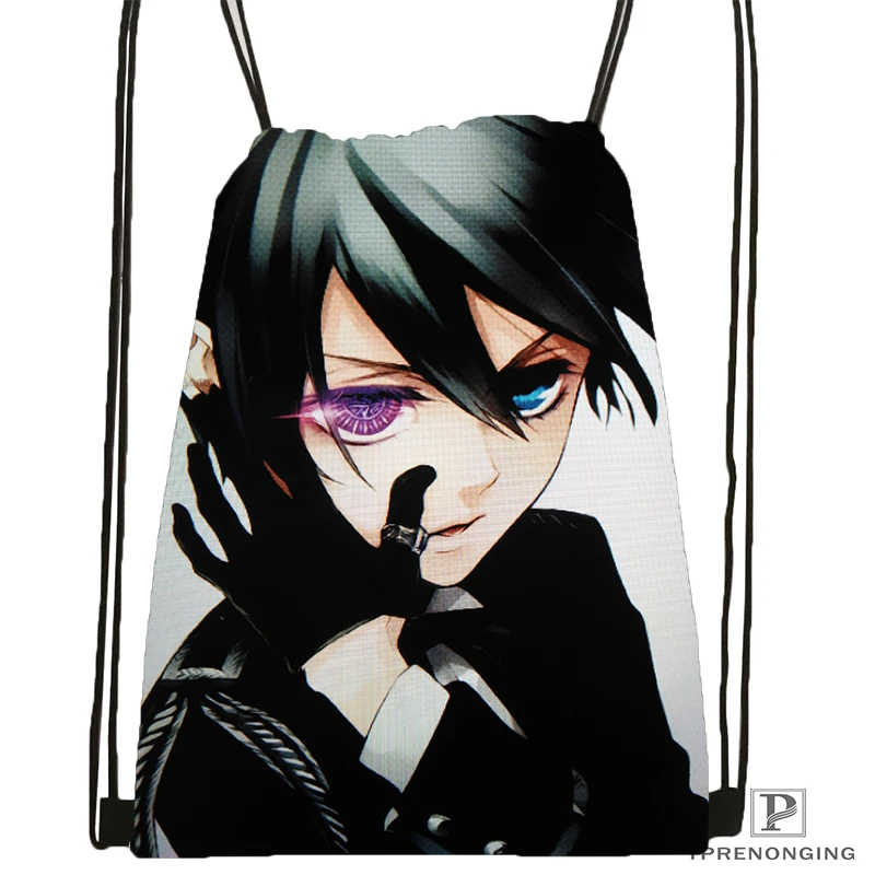 Пользовательский Черный Дворецкий Ciel Phantomhive походная сумка на шнурке милый рюкзак для детей(черная спинка) 31x40 см#180531-04-33