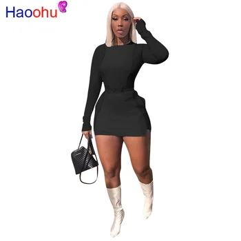 

Two Piece Skirt Set For Women Patchwork Long Sleeve T-shirt Tops And Bodycon Mini Skirts Suits Autumn Night Club Sexy Outfits
