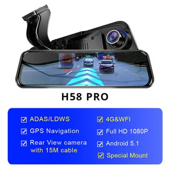 1" Автомобильный видеорегистратор 4G Android Специальное зеркало заднего вида с 15M тыловой камерой ADAS Wi-Fi FM Bluetooth gps навигационный монитор парковки - Название цвета: H58 Pro Android DVR