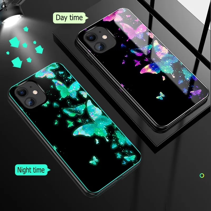 Чехол из закаленного стекла для Iphone 11 Pro XS Max XR X Чехол светящийся противоударный мультяшный чехол для Iphone 11 8 7 Plus 6 6s Plus чехол