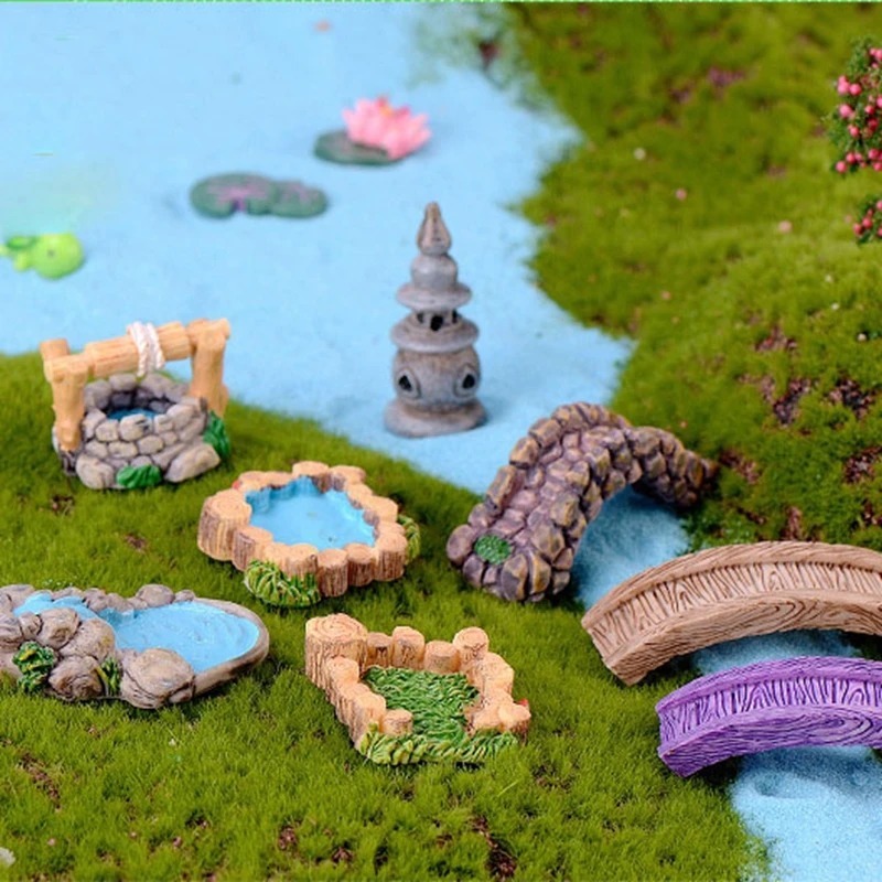 Moss Micro Landscape Antique Resin Scene Ornament Chinese Style Lighthouse Pool Bridge Fish Tank Aquarium Decoration Accessories | Дом и сад