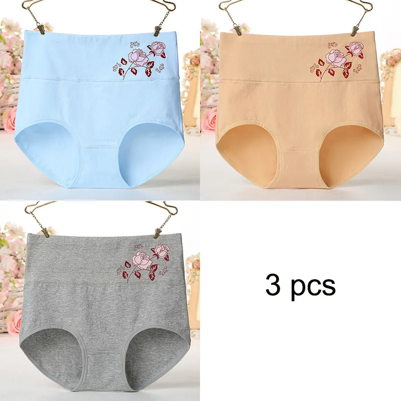 3PCS/lotPlus Size Underwear Woman high waist Women's Panties High Rise pure  Cotton Brief breathable Panty Underpants for ladies high waisted thong Panties