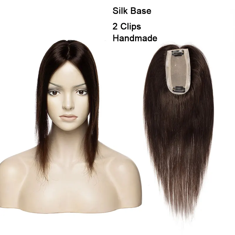 SEGO 12inch 6x13cm Non-Remy Silk Base Hair Toppers Toupee For Women Hair Piece Clip In Hair Extensions 100% Human hair Straight
