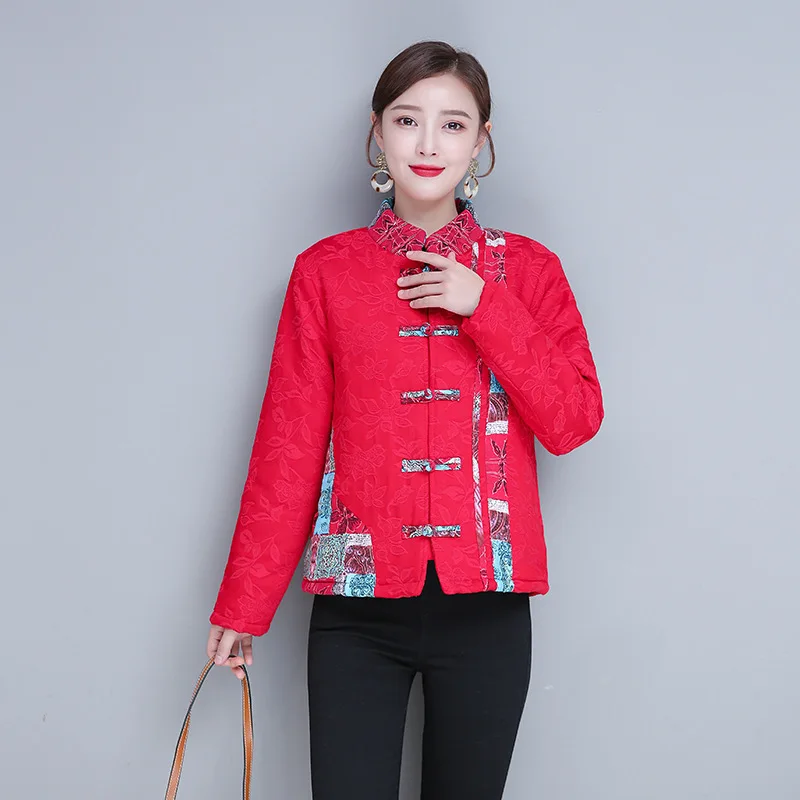 

2019 Winter New Style Chinese-style Jacquard Mixed Colors Stand Collar Retro Frog Thick Cotton Coat Dissection Cotton-padded Clo
