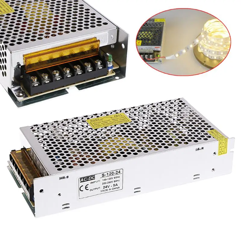 AC 100-260V к DC 24V 5A 120W переключатель питания Драйвер адаптер светодиодный светильник
