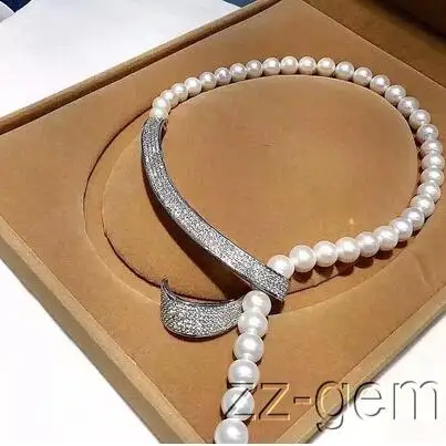 

free shipping Hot sale new Style 10mm sea shell pearls necklace cz micro pave connector