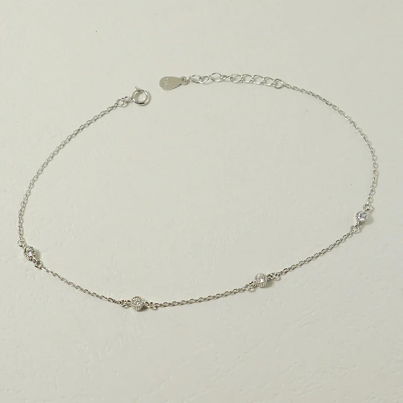 

New Style S925 Fine Silver Set with Multiple round Zirconium Versitile Fashion Anklet Beach Accessories