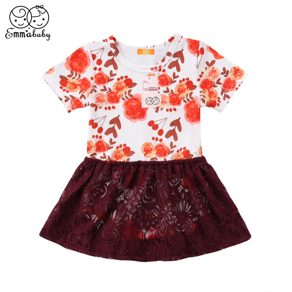 Emmababy Одежда для новорожденных девочек летнее Хлопковое платье-пачка с короткими рукавами и цветочным принтом для детей от 6 до 24 месяцев, Pudcoco Vestidos