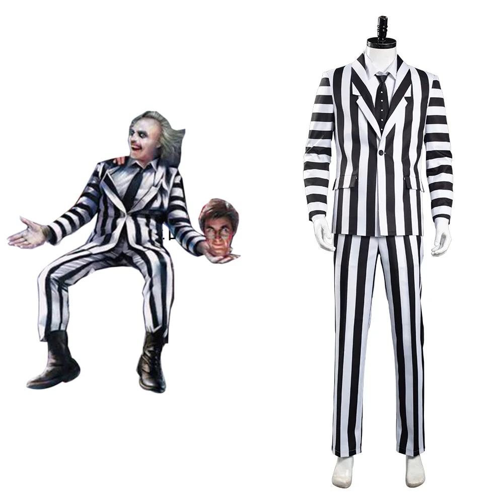 Костюм для косплея Beetlejuice Adam костюм в черно-белую полоску жакет рубашка брюки