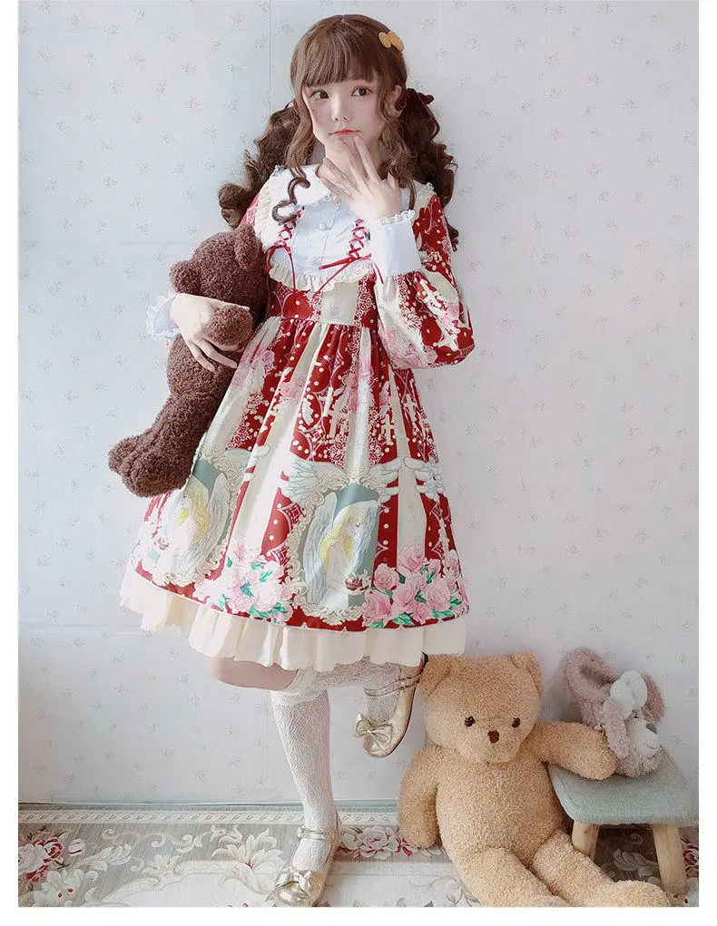 Japanese Lolita Dress for Teen Girl Kawaii Cartoon Print Ruffled Baby Doll  Dresses Gothic Cute Lace Loli Cos Princess Costume _ - AliExpress Mobile