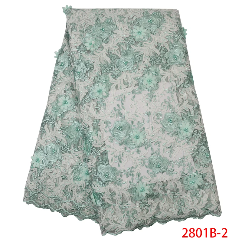 

2019 High Quality French 3D Tulle Beaded African Lace Fabric Sequins Embroidered Nigerian Lace Fabrics For Wowen Dress QF2801B