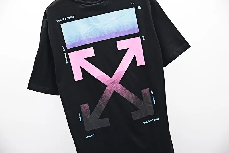 OFF-WHITE новая OW градиент цвета радуги с круглым вырезом Уличная Хип-Хоп Мужская парная футболка с короткими рукавами