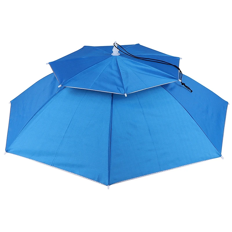 Sky Blue Outdoor Large Double Layer Fishing Umbrella Hat Cycling Hiking Camping Beach Sunshade Sunny Rainy Cap for Men Women Kids - Цвет: Sky Blue
