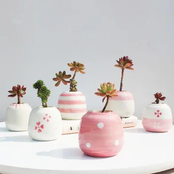 

Cutelife Nordic Ins Hand-painted Pink Cute Fleshy Flower Terracotta Pots Thumb Pot Inside And Outside Glaze Succulent Plants Pot