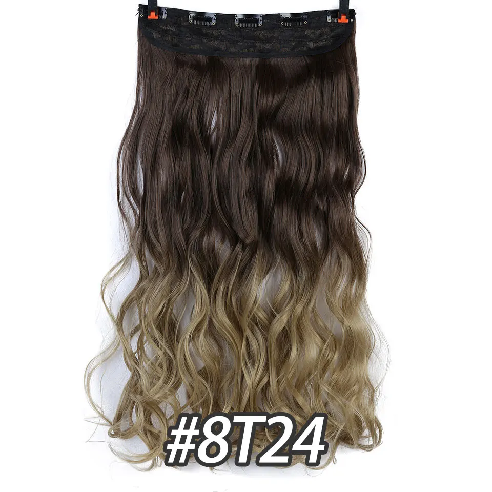 DIFEI 24 inch Long Wavy Clip in one Piece Synthetic Hair Extension Brown Black Heat Resistant Fiber 5 Clips Hairpiece for Women - Цвет: 8T24