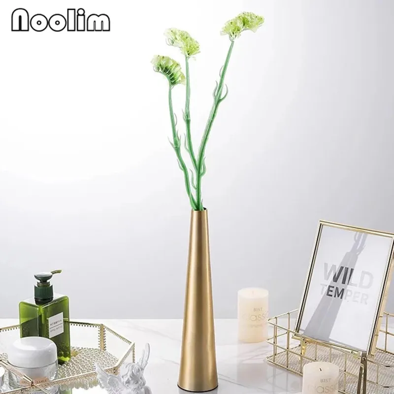 L with flower-G Скандинавская простая модная металлическая матовая ваза для цветов Европейский Стиль Золотая емкость для цветов гостиная украшение для стола домашний декор - Цвет: L with flower-G