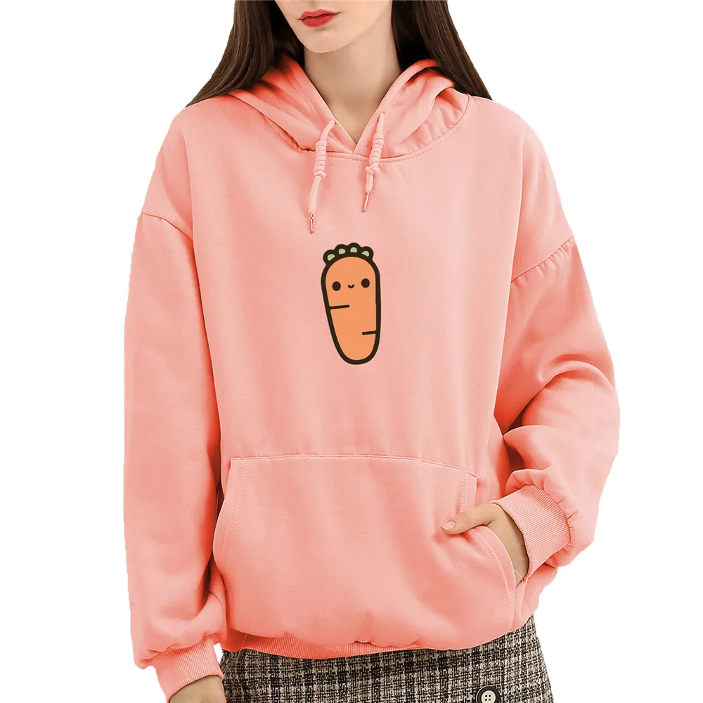 Carrot Print Hoodie Oversized Harajuku Sweatshirt Cotton Woman Cotton