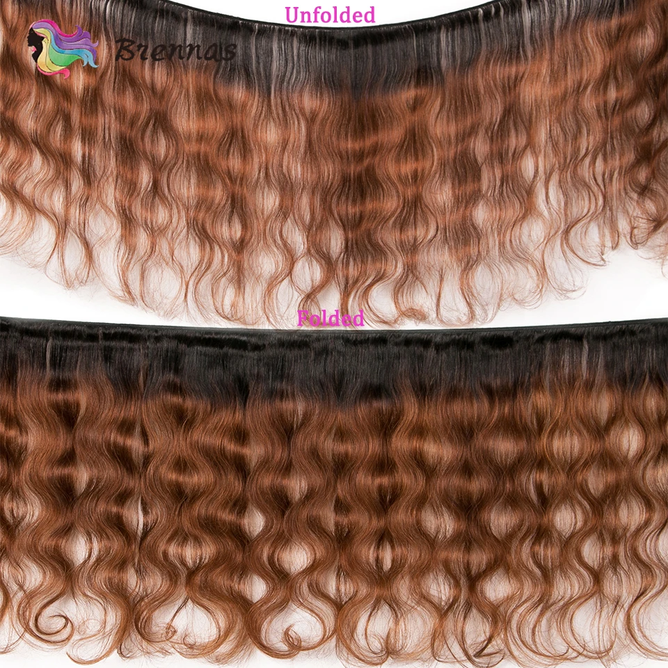 Brennas Body Wave Ombre Hair 3 Bundles Human Hair Bundles With Closure 1b/30 Brazilian 8-26'' Remy Hair Extensions Middle Ratio