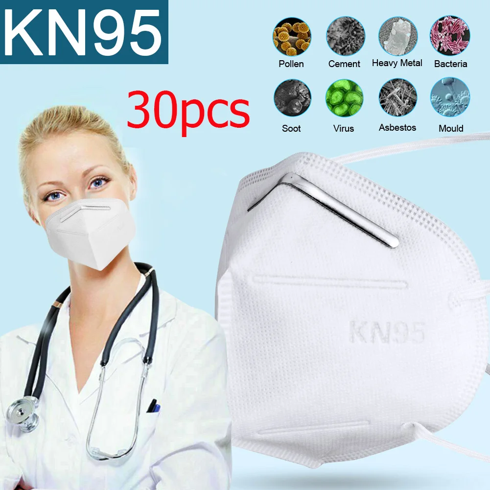 

30PCS KN95 Disposable Protective Mask Adult Folding Face Mask Nonwoven 3 Layers Dustproof Health Facial Protective Cover Masks