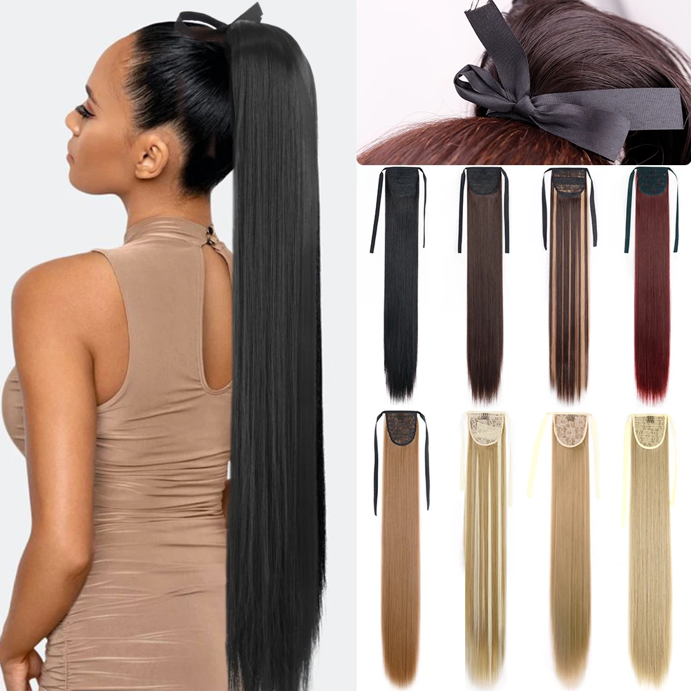 MERISIHAIR 85cm Synthetic Ponytail Long Straight Wine Red Blonde Pony Tail Hair Extensions Heat Resistant Horsetail Hairpiece | Шиньоны и