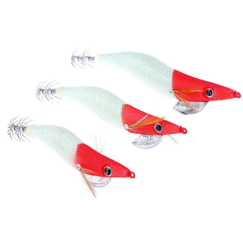 Artificial madeira camarão isca, Lula gabarito ganchos, polvo luminoso, Lula isca, Equipamento de pesca, 2.5 #, 3.0 #, 3.5 #, 1pc