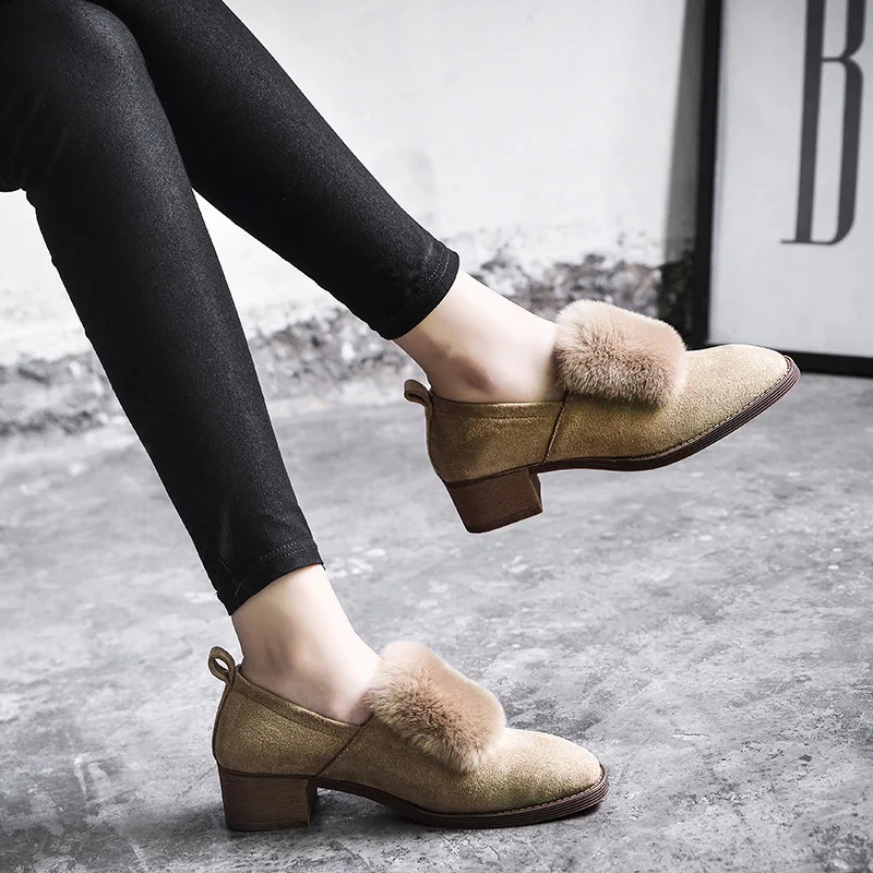 

Chunky Documentary Shoes Women's 2019 New Style Autumn Rabbit Fur Slip-on Casual Shoes Lazy Fluffy Shoes Large Size WOMEN'S Shoe