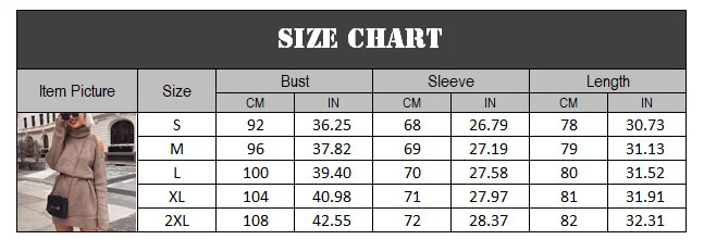 Size Chart: Off Shoulder Turtleneck Sweater Dress