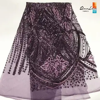 

New Fashion 2019 Sequined Embroidery Mesh Fabric In Purple French Indian Wedding Dresses Ball Guipure Sequins Voile Net Material