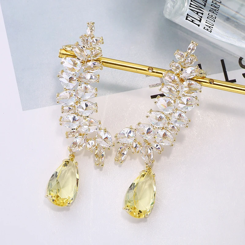 

Fashion Silver Angel Wing Ear Wrap Cuff Earrings Clear Cubic Zircon Water drop Earrings for Women Wedding Party Jewelry