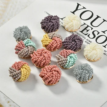 

20pcs handmade Seed Beads Woven Crochet Patch sticker 20mm Ornament Accessories Girls Hair Jewelry Button Cabochons Ornaments