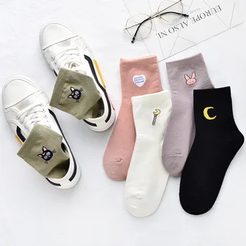 

Women Concise Lovely Patterned Harajuku Socks Cotton Casual Cute Cat New Year Gift Socks For Female Sweat Absorption Comfortable