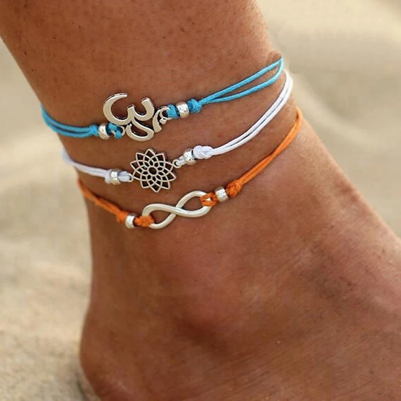 Summer Beach Lotus Shaped Charm Rope String Anklets For Women Ankle Bracelet Woman Sandals On The Leg Chain Foot Jewelry Summer Beach Lotus Shaped Charm Rope String Anklets For Women Ankle Bracelet Woman Sandals On The Leg Chain Foot Jewelry