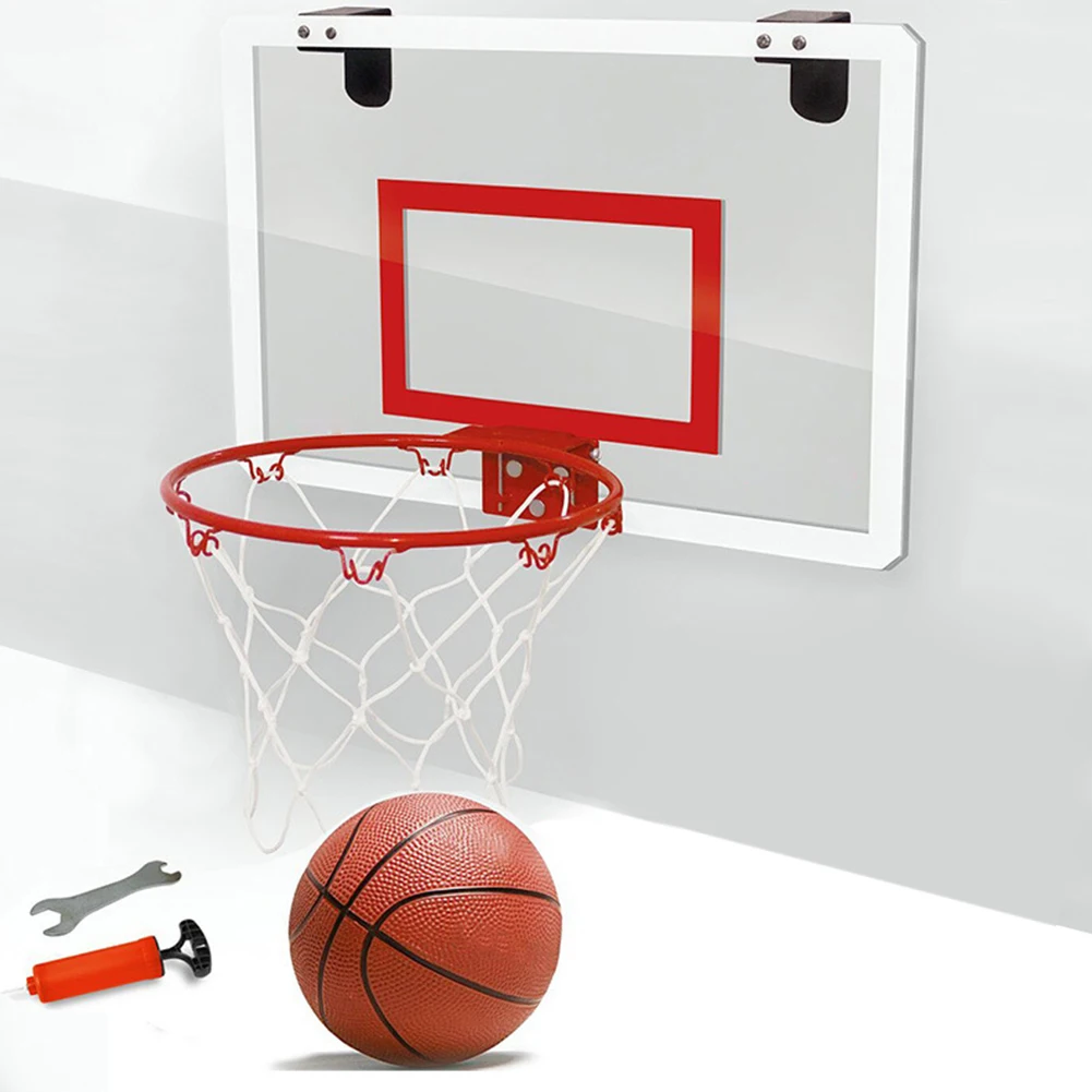 Мини баскетбольный набор колец, небьющаяся задняя панель, удар, бесплатные подборы с шаром, настенный, детский стальной ободок, игрушка, спортивный офис
