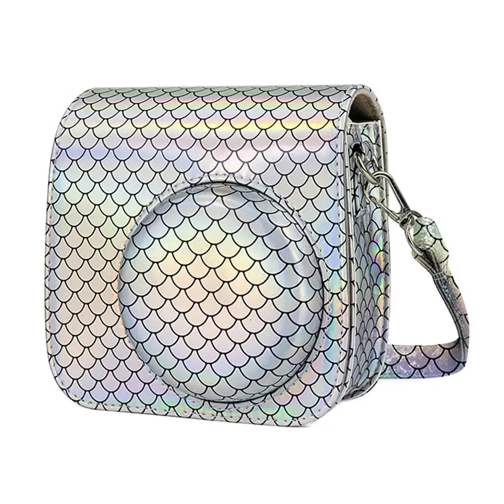 Кейс защитная сумка для камеры PU кожаный чехол протектор блеск для Polaroid Fujifilm Instax Mini 9 8+ чехол для камеры - Цвет: Scallop Silver