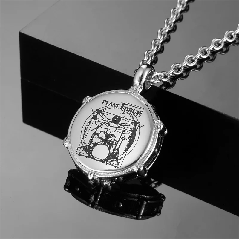 

Men's Fashion Necklaces Music Rockers Jazz Band Drum Drummers Necklace Men Stainless Steel Chain Pendant Necklace Jewelry