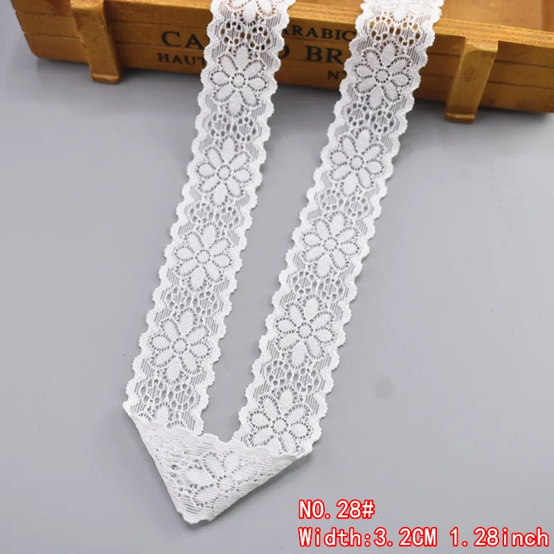 NO 28 3.2CM 1.28inch Красивая Белая эластичная кружевная лента высокого качества, 5 ярдов/партия, отделка для шитья, ремесла, нижнее белье, африканская кружевная ткань, ручная работа - Цвет: NO 28 3.2CM 1.28inch