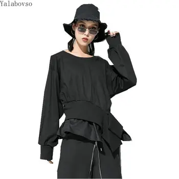 

Women's new cool Elastic waist with zipper base shirt long sleeve T-shirt women korean O-Neck Hip Hop womens long sleeve tops Z3