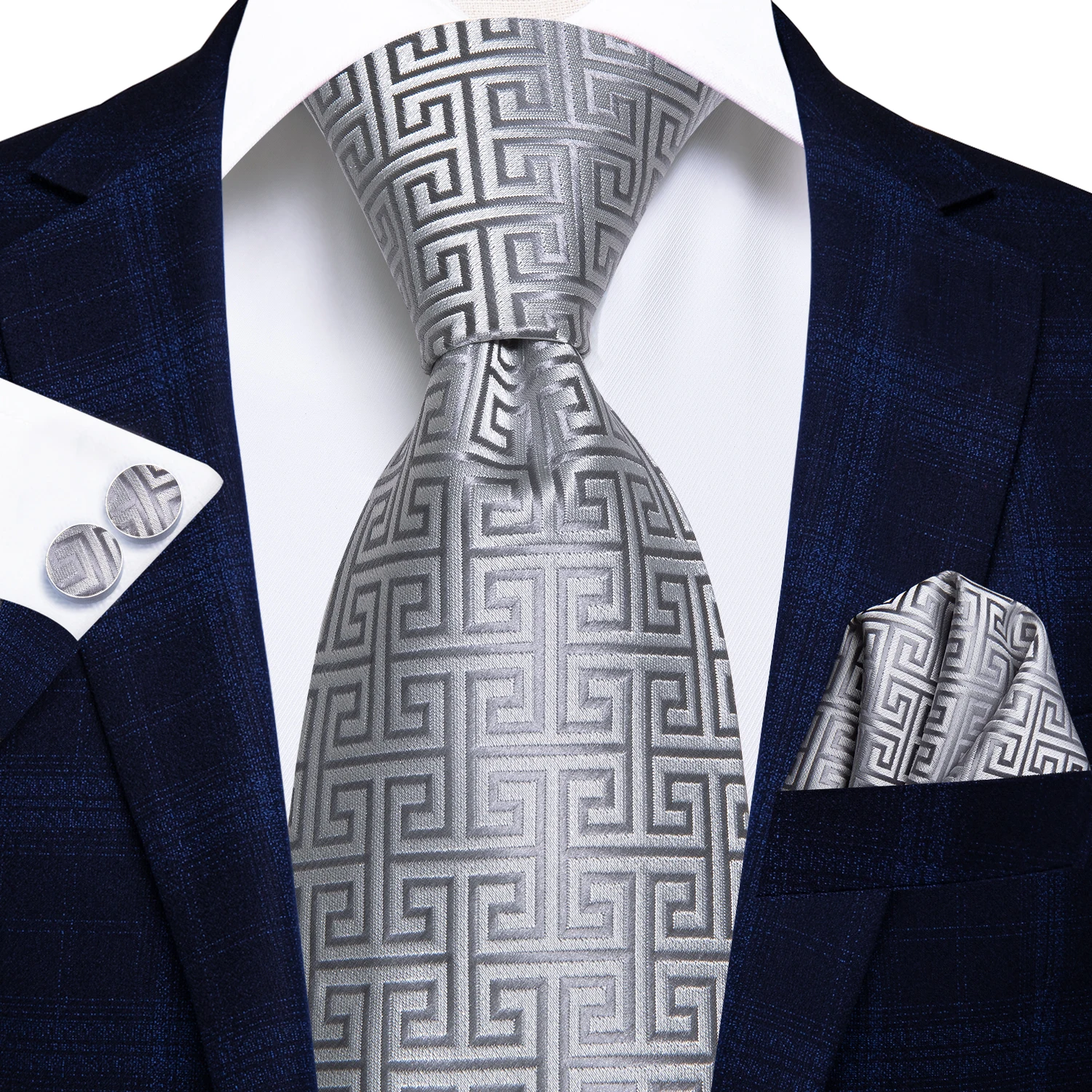 Hi-tie Luxury Silver Novelty Men Tie Gravata Silk Wedding Necktie For Men  Hanky Cufflink Set Fashion Design Businessdropshipping - Ties - AliExpress