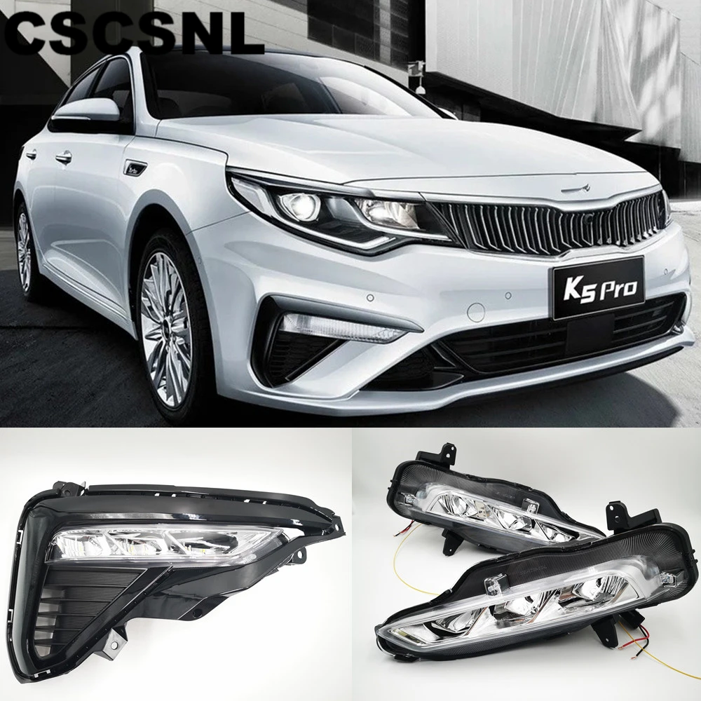 

CSCSNL 1Set LED Daytime Running Lights DRL With Yellow Turn Signal Front Fog Light For Kia Optima K5 2019 2020