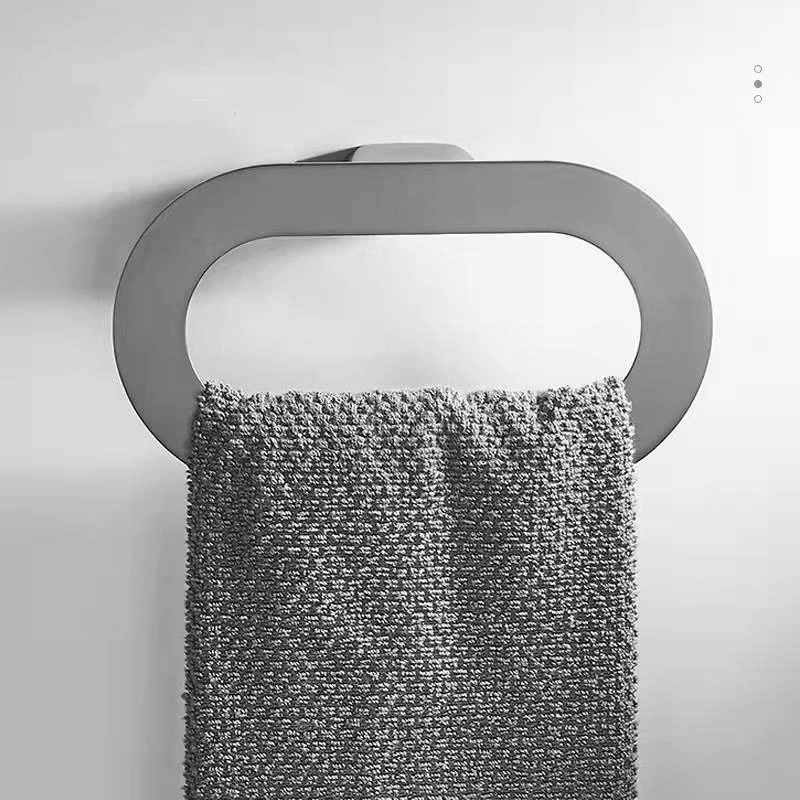 Gunmetal gray towel ring holder zinc alloy spray painted towel rack bathroom pendant wall hanging perforated hand rack