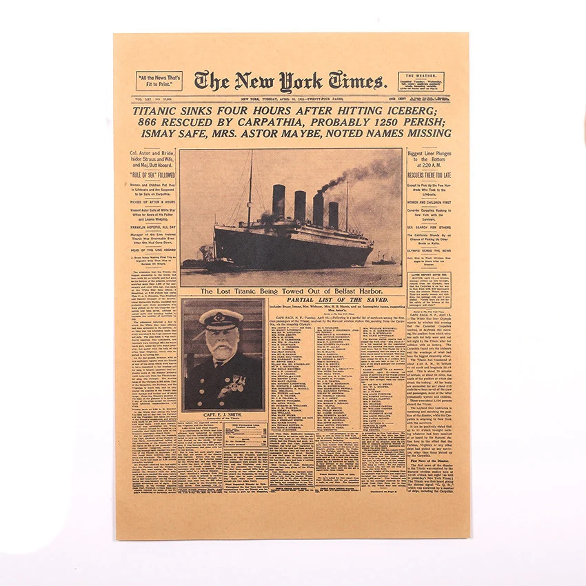 

PipiFren Wall Sticker Mural The New York Times History Poster Titanic Shipwreck Retro Kraft Paper Home Decoration muursticker