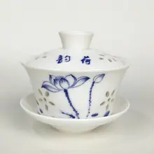 Ручная роспись лотоса GaiWan 130 мл мини чай кофе Супница керамическая чашка и блюдце набор
