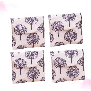 

4 PCs Portable Sanitary Towel Storage Pouch Small Purse Fresh Style Wallet Printing Storage Pouch for Outdoor Travel Office Home