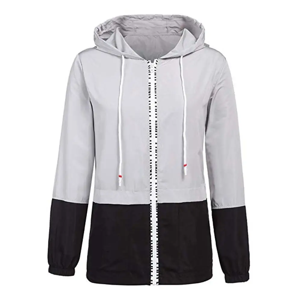 Jacket Outwear Women Long Sleeve Patchwork Thin Skinsuits Hooded Zipper Casual Sport Coat Outdoor Spring Autumn Windbreaker Coat