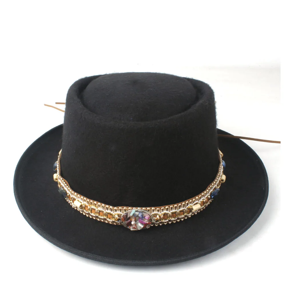 Men Women Pork Pie Hat With Belt Winter Wool Outdoor Travel Hat Jazz Fedora Hat Jazz Hat Size 58CM